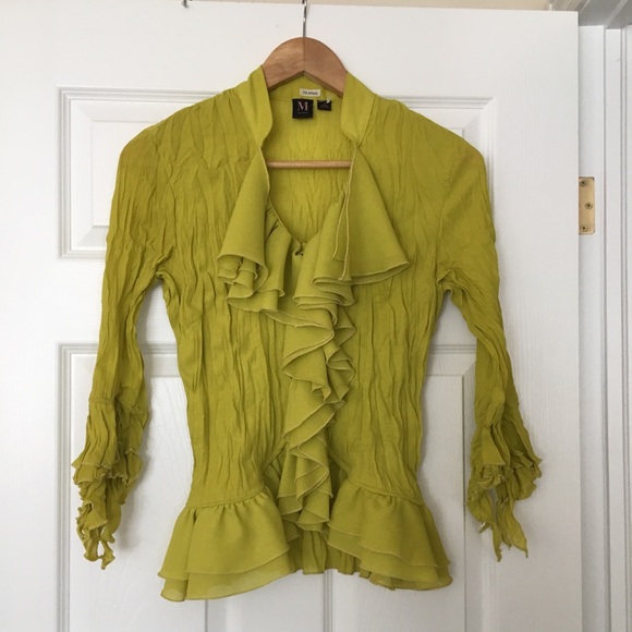 Milano Tops - Milano | Lime green ruffle sheer blouse